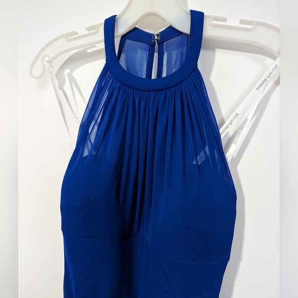 David's bridal, Size 2, mesh illusion halter, long Cobalt blue dress - Picture 4 of 8